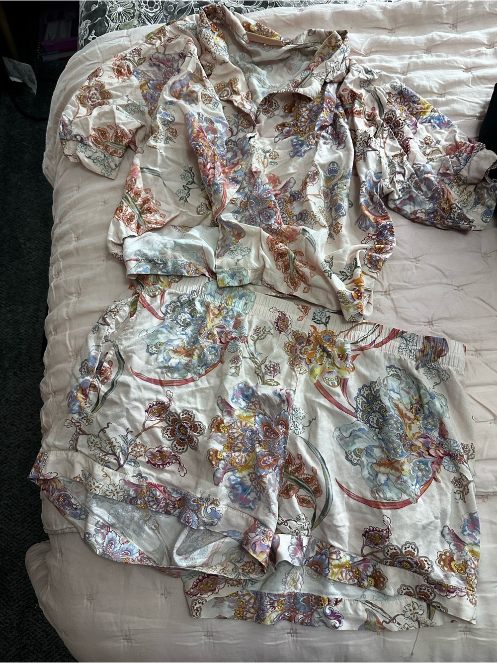 Floral Print Women's Pajama Set - Cream Multicolor